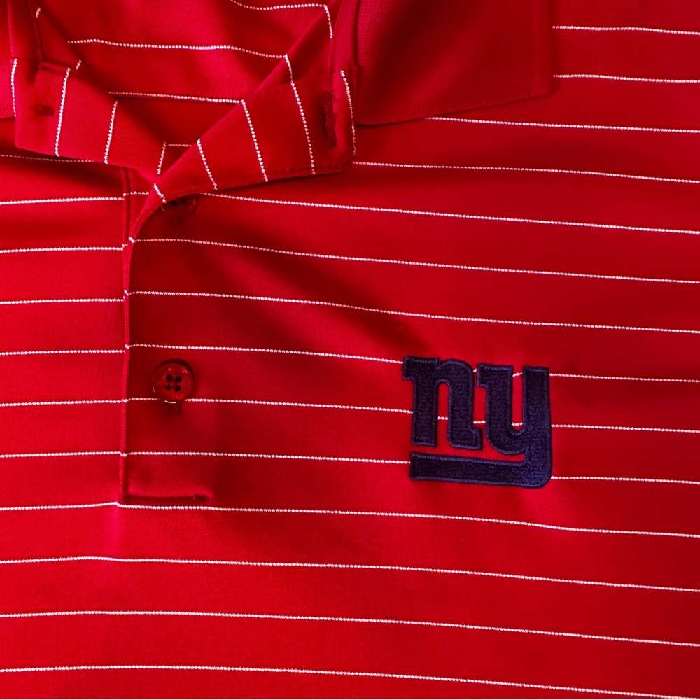 NY GIANTS Men's Antigua Short Sleeve Red/White Stripe Polo Shirt - Picture 2 of 7
